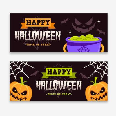 Halloween Banners Template in Flat Design – Free Download