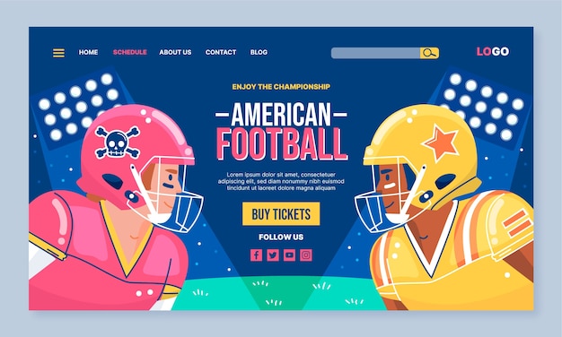 Flat Design American Football Landing Page – Free Download