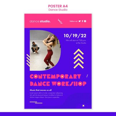 Dance Studio Poster Template Design – Free Download