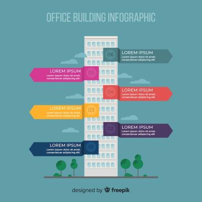 Modern Office Building Infographic in Flat Design – Free to Download