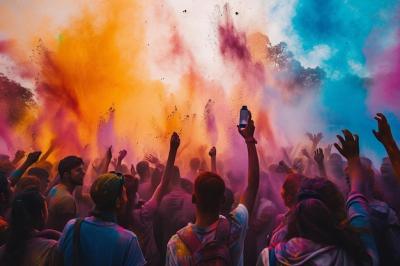 Crowd of People Throwing Colored Powder in the Air – Free Download