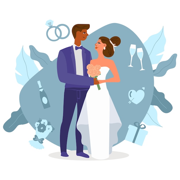 Bride and Groom Getting Married Illustration – Free Download