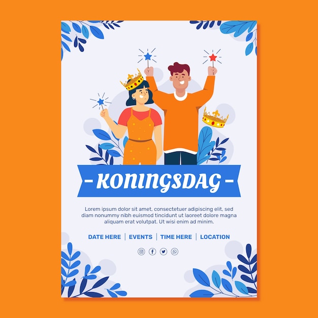 Flat Koningsdag Vertical Poster Template – Free Download