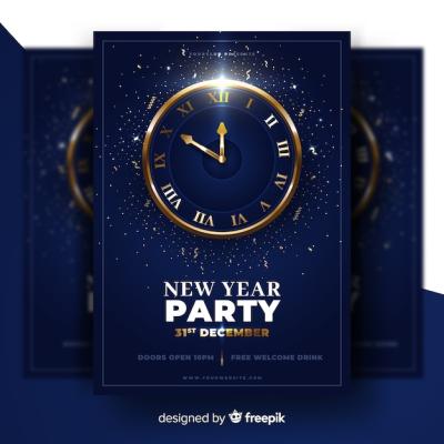 Realistic New Year 2020 Party Poster Template – Free Download