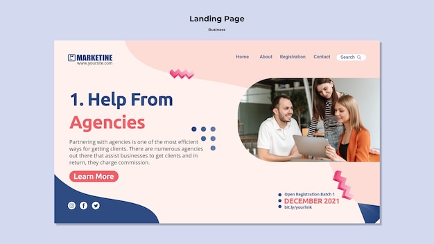 Landing Page Template for Marketing Business Featuring Geometric Shapes – Free Download