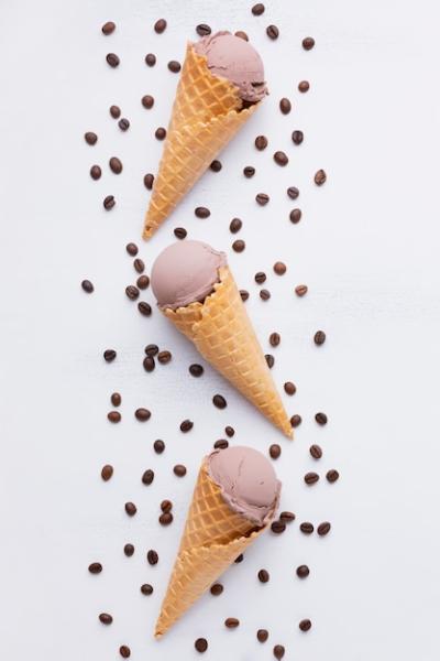 Flat Lay of Ice Cream with Coffee Beans – Free Download