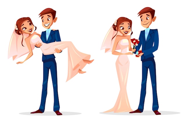 Just Married Couple Wedding Illustration for Greeting Card Template – Free Download