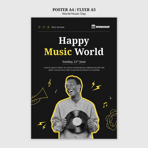 Vertical Poster Template for World Music Day Celebration – Free Download