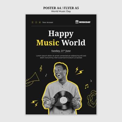 Vertical Poster Template for World Music Day Celebration – Free Download