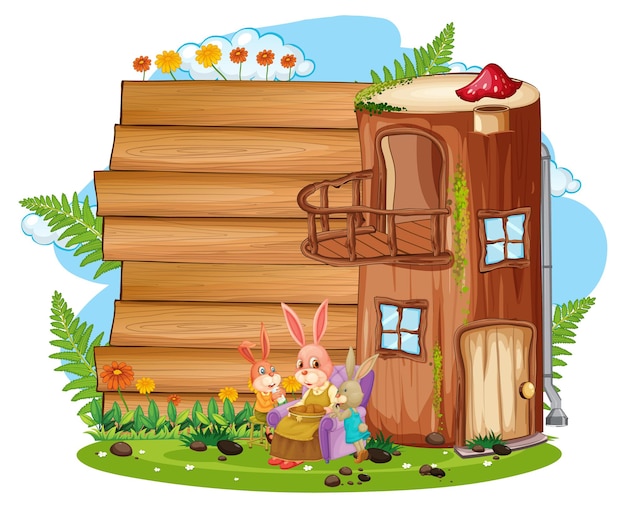 Blank Garden Banner Featuring Cute Rabbits – Free to Download