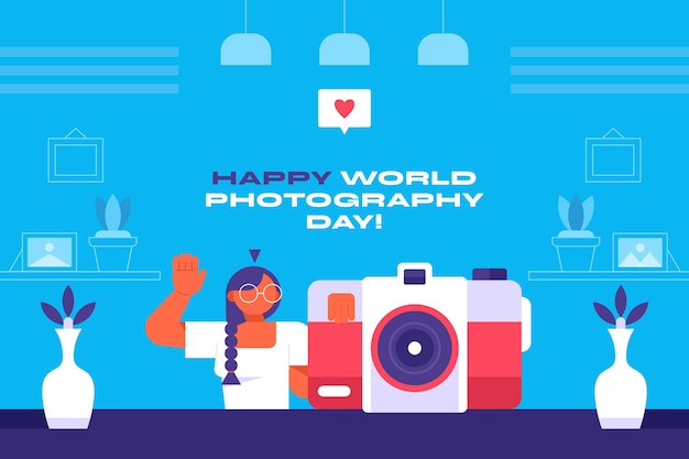 Flat Background for World Photography Day Celebration – Free Download