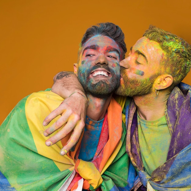 Playful Gay Couple in Rainbow Colors – Free Stock Photo, Download for Free