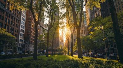 Sunlight Streaming Through City Park Trees – Free Stock Photo Download