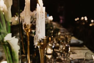 Candle in Golden Candlestick on Wedding Table – Free Stock Photo Download