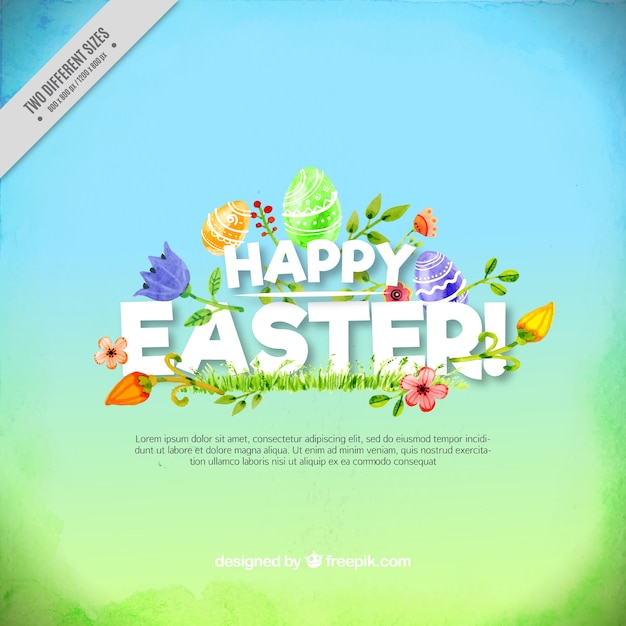 Background Featuring Easter Eggs and Watercolor Flowers – Free Download