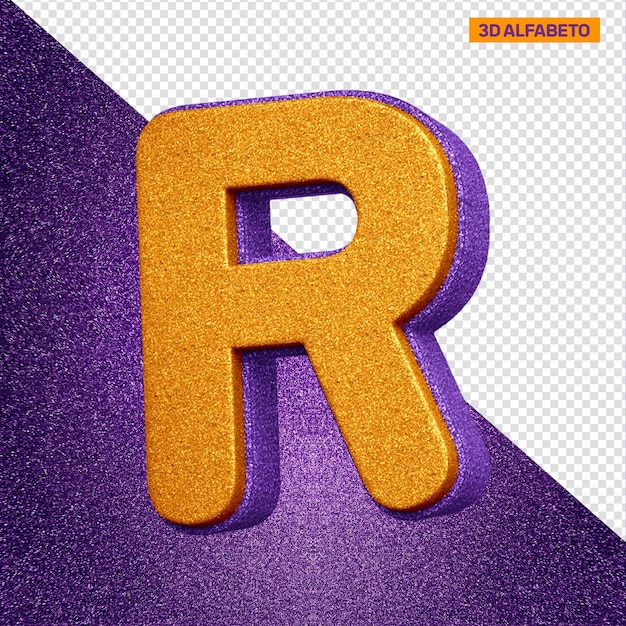 3D Alphabet Letter R in Orange and Violet Glitter Texture – Free Download