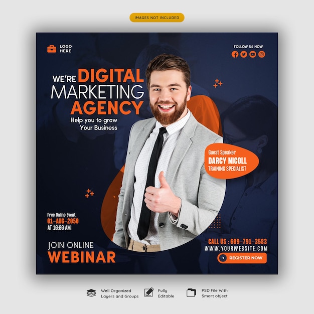 Corporate Social Media Post Template for Digital Marketing Webinar – Free Download