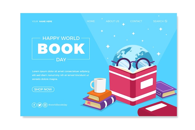 Flat World Book Day Landing Page Template – Free Download