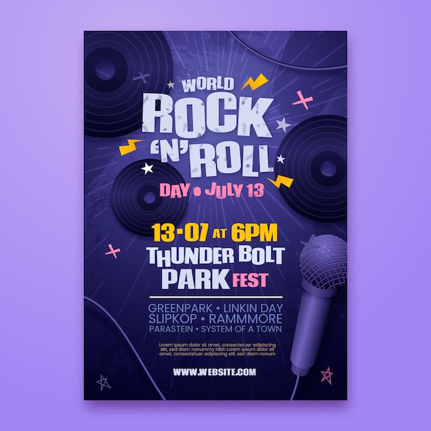 Realistic World Rock Day Poster Template Featuring Speakers and Microphones – Free to Download