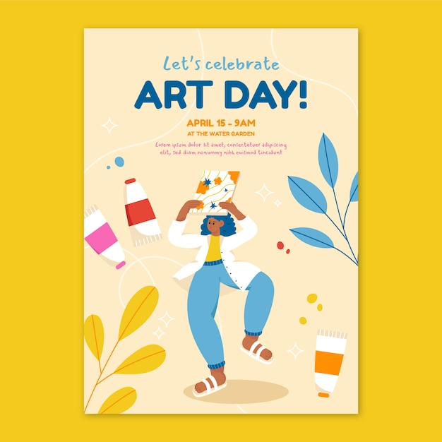 Vertical Poster Template for Flat World Art Day – Free to Download