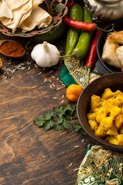 Indian Food with Garlic and Peppers – Download Free Stock Photo