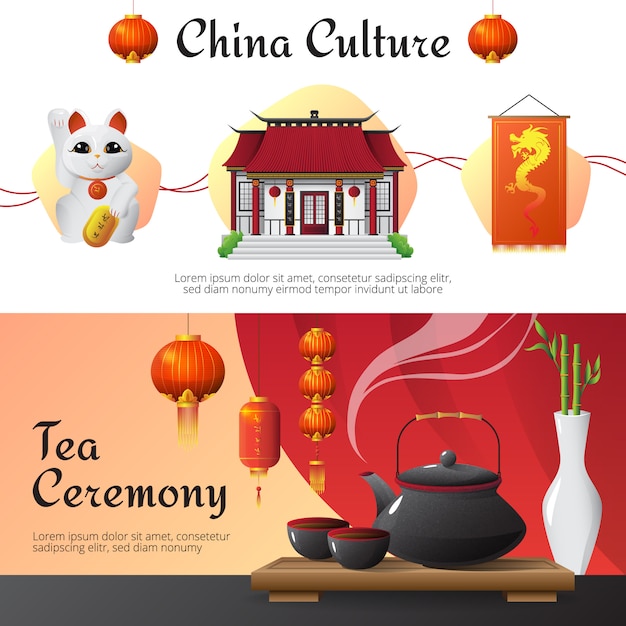 Chinese Culture and Traditions: Horizontal Banners with Tea Ceremony – Free Download