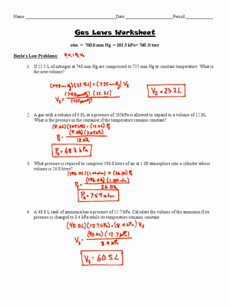 Worksheet Boyles Law And Charles Law