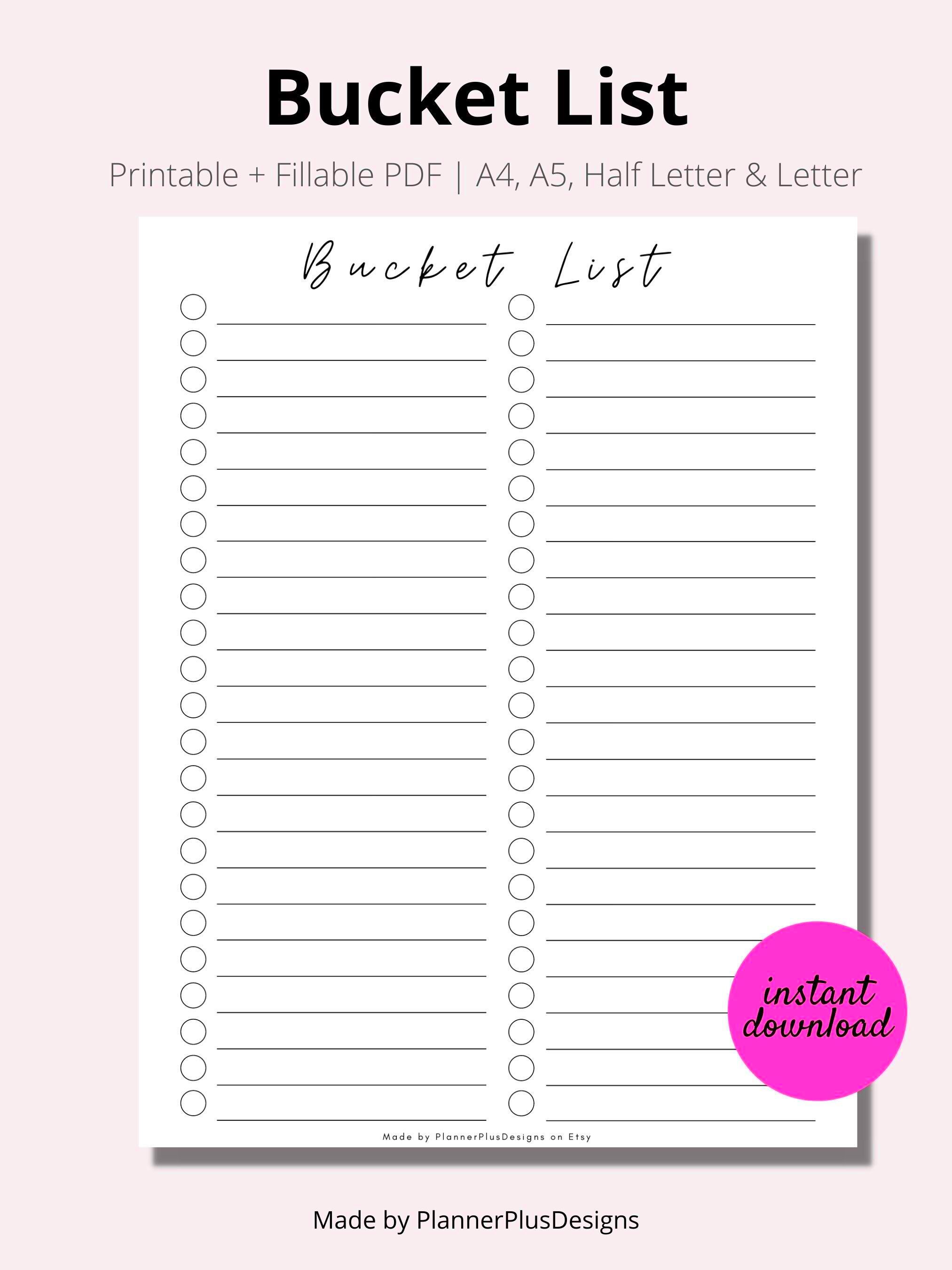 Bucket List Bucket List Tracker Printable Bucket Etsy List template 