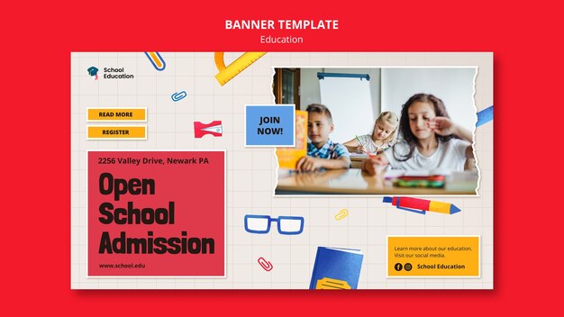 Realistic Education Banner Template Design for Free Download