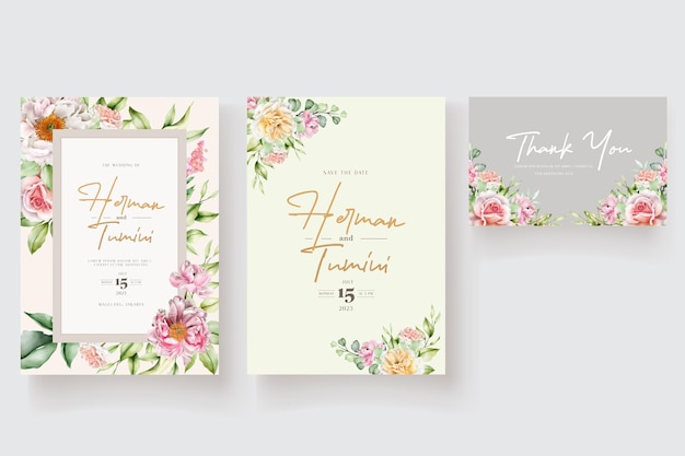 Hand Drawn Floral and Leaves Invitation Card Set – Free Download