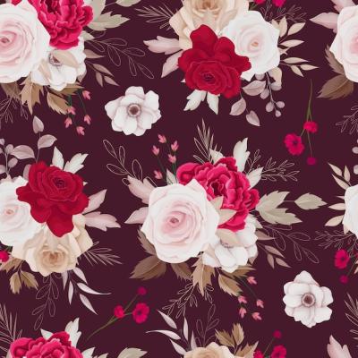 Floral Seamless Pattern of Brown and Maroon Roses and Leaves Arrangements – Free Download