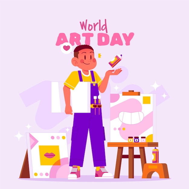 Flat World Art Day Illustration – Free Stock Photo, Download Free