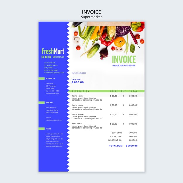 Fresh Produce Invoice Template for Supermarket Business – Free Download