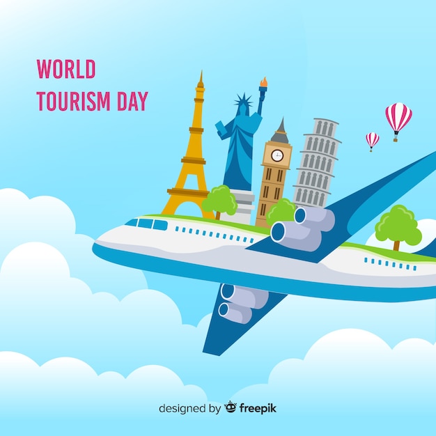 Tourism Day Flat Design with Iconic Landmarks – Free Download