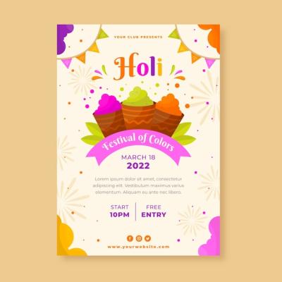 Flat Holi Vertical Poster Template for Free Download