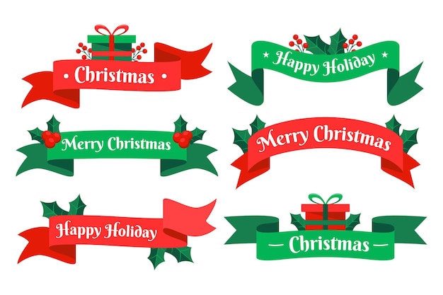 Christmas Ribbon Collection – Free Download of Flat Design Vector Templates