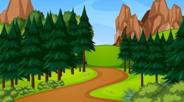 Forest Scene with Trees and Walkway Lane Path – Free Download