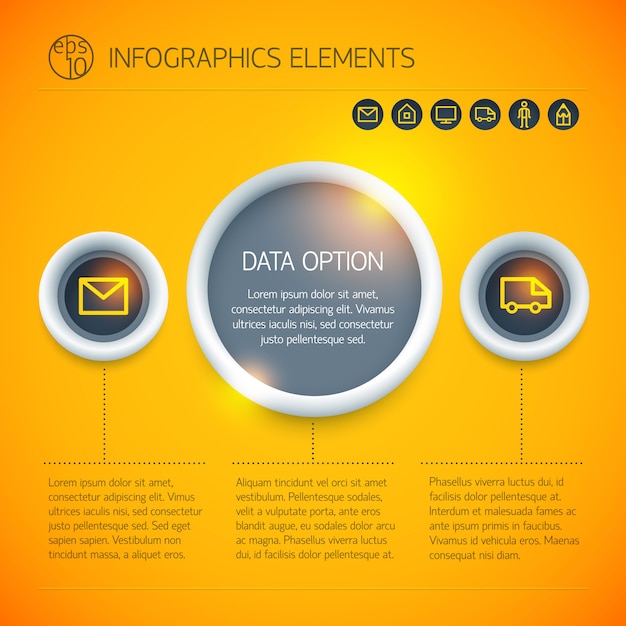 Digital Business Infographic Concept with Circles and Icons on Bright Orange Background – Free Download