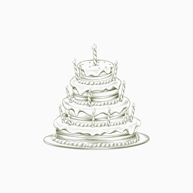 Hand Drawn Birthday Cake Outline Illustration – Free to Download