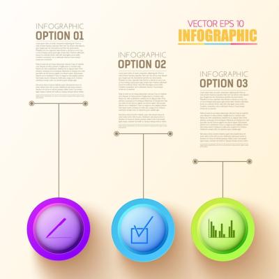 Three Colorful Round Buttons Infographic Template with Business Icons – Free Download