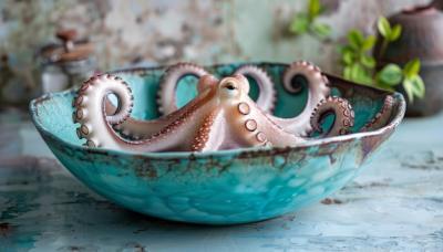 A Blue Bowl Featuring an Octopus – Free Stock Photo for Download