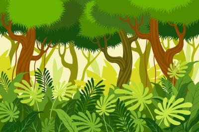 Cartoon Jungle Background with Tall Trees – Free Download