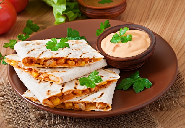 Mexican Quesadilla with Fresh Vegetables and Sauces – Free Download