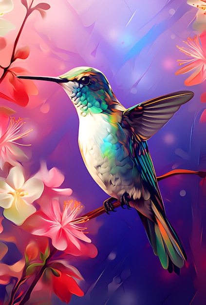 Watercolor Hummingbird Illustration on a Forest Branch – Download Free Stock Photo