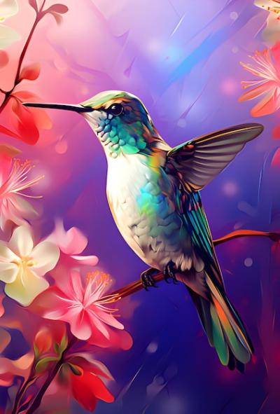 Watercolor Hummingbird Illustration on a Forest Branch – Download Free Stock Photo