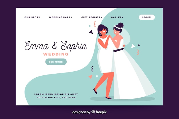 Wedding Landing Page Template with Illustrations – Free Download