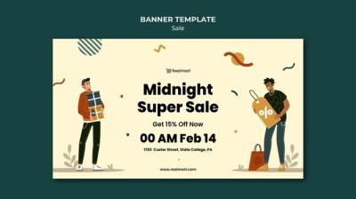 Horizontal Banner Template Featuring Men and Shopping Bags – Free Download