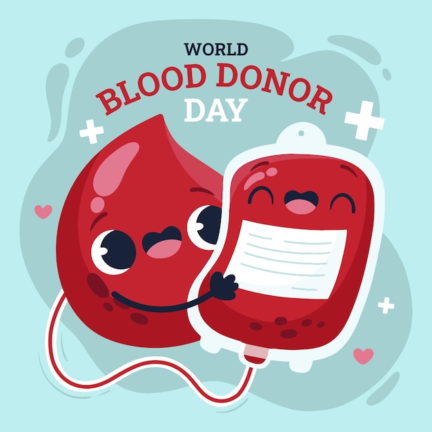 Hand-Drawn Flat Illustration for World Blood Donor Day – Free Download