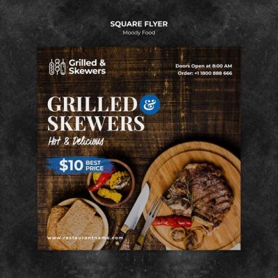 Grilled Steak and Veggies Restaurant Square Flyer Template – Download Free Stock Photo