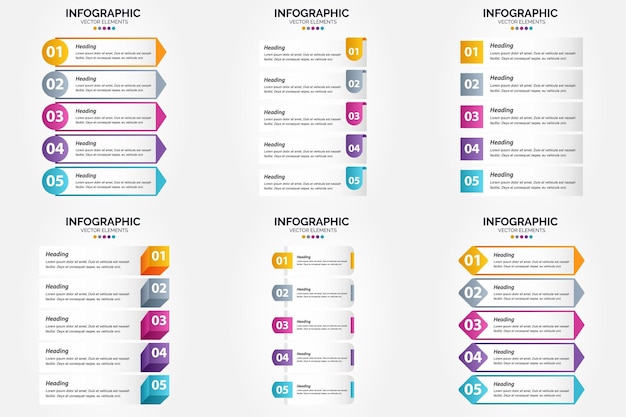 5 Steps Infographics Vector Illustration Set for Advertising Brochures, Flyers, and Magazines – Free Download